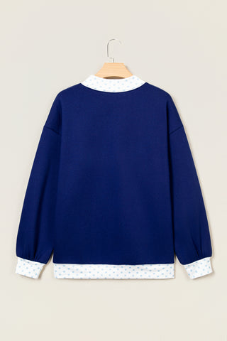 Dirty blue Polka Dot Trim High Neck GRACE Letter Graphic Baggy Sweatshirt