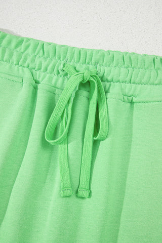 Light Green French Terry Drawstring Mini Skort with Pockets