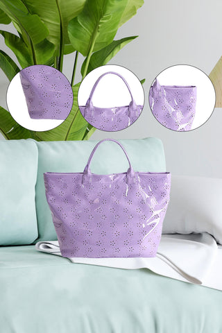 Orchid Eyelet Flower Pattern PVC Glossy Waterproof Tote Bag, Dear-Lover Dropshipping - A Blissfully Beautiful Boutique