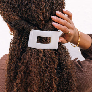 Coconut White Medium Flat Rectangle Hair Clip, TELETIES - A Blissfully Beautiful Boutique