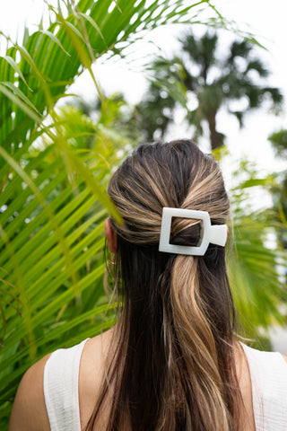 Coconut White Medium Flat Square Hair Clip, TELETIES - A Blissfully Beautiful Boutique
