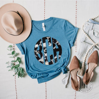 Cow Print Monogram Graphic Tee, Merch Girls - A Blissfully Beautiful Boutique