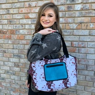 Cowhide W/ Turquoise Leather Pocket Neoprene Tote
