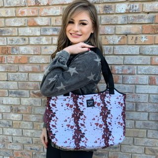 Cowhide W/ Turquoise Leather Pocket Neoprene Tote