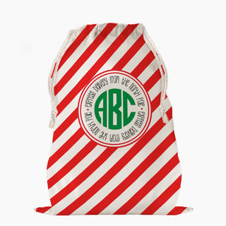 Custom Striped Monogram Christmas Drawstring Sack, Monogram Online - A Blissfully Beautiful Boutique
