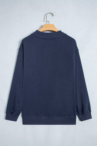 Dirty blue Embroidered Leopard Alabama High Neck Long Sleeve Tunic Sweatshirt
