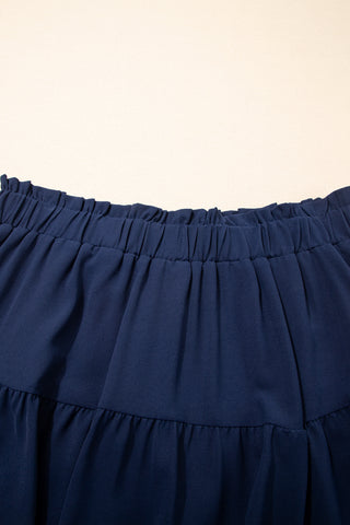 Navy Blue Plus Size Frilled Elastic Waist Lace Trim Boho Ruffled Shorts, Dear-Lover Dropshipping - A Blissfully Beautiful Boutique