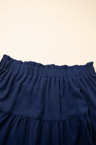 Navy Blue Plus Size Frilled Elastic Waist Lace Trim Boho Ruffled Shorts, Dear-Lover Dropshipping - A Blissfully Beautiful Boutique