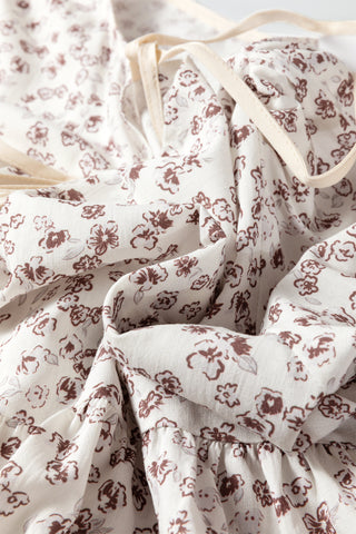 White Bow Tie Front Floral Print Flounce Sleeve Peplum Blouse, Dear-Lover Dropshipping - A Blissfully Beautiful Boutique