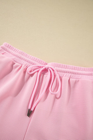 Pink Textured Ruffled Sleeve Zipped Top and Wide Leg Pants Set, A Blissfully Beautiful Boutique - A Blissfully Beautiful Boutique