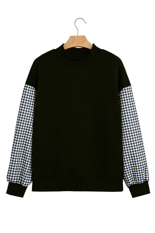 Evergreen Plaid Sleeve Colorblock Loose Tunic Sweatshirt