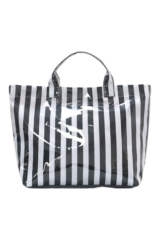 Color black Glossy Striped Vinyl Large Tote Bag, Dear-Lover Dropshipping - A Blissfully Beautiful Boutique
