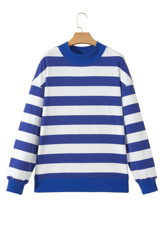 Rose Stripe Colorblock Mock Neck Relaxed Sweatshirt