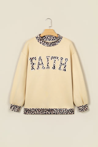 Coffee Polka Dot Trim High Neck BLESSED Letter Graphic Baggy Sweatshirt