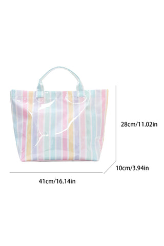 Rainbow Glossy Striped Vinyl Large Tote Bag, Dear-Lover Dropshipping - A Blissfully Beautiful Boutique