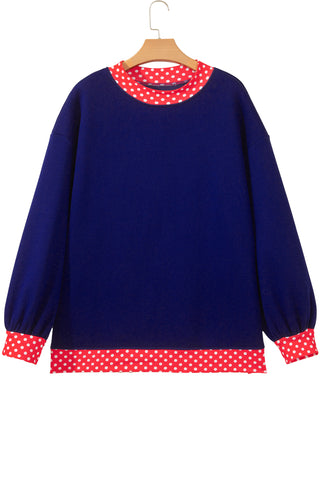 Burgundy Colorblock Polka Dot Contrast Trim Oversized Sweatshirt