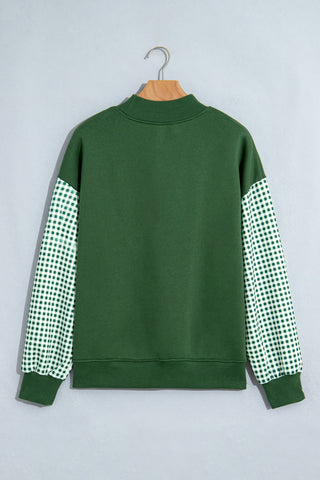Evergreen Plaid Sleeve Colorblock Loose Tunic Sweatshirt