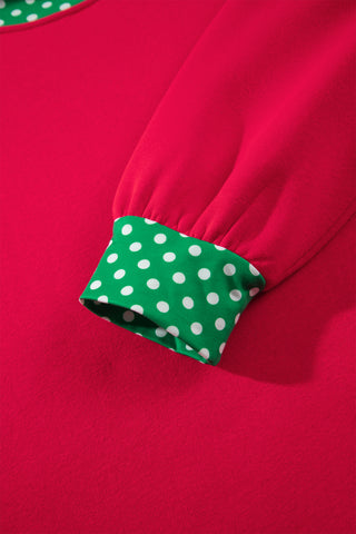 Burgundy Colorblock Polka Dot Contrast Trim Oversized Sweatshirt