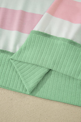 Pink Stripe Exposed Seam Ribbed Patchwork Oversized Tee, Dear-Lover Dropshipping - A Blissfully Beautiful Boutique