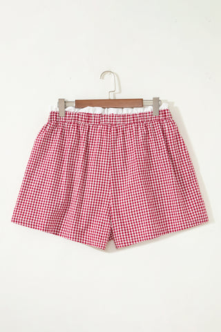 Red Contrast Trim Plaid Print Plus Size Shorts, Dear-Lover Dropshipping - A Blissfully Beautiful Boutique