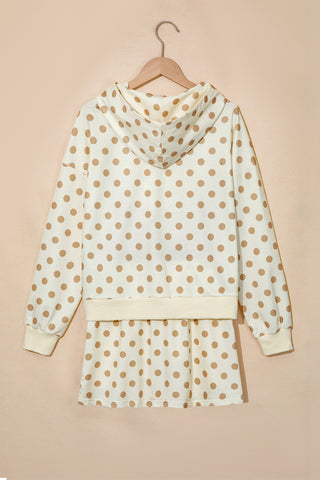Orange Polka Dot Hooded Long Sleeve Top Casual Mini Skort Set