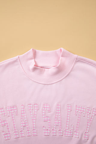 Chestnu COZY Embroidered Long Sleeve Stand Neck Shift Pullover Sweatshirt