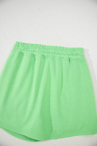 Light Green French Terry Drawstring Mini Skort with Pockets