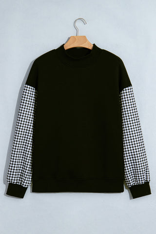 Evergreen Plaid Sleeve Colorblock Loose Tunic Sweatshirt
