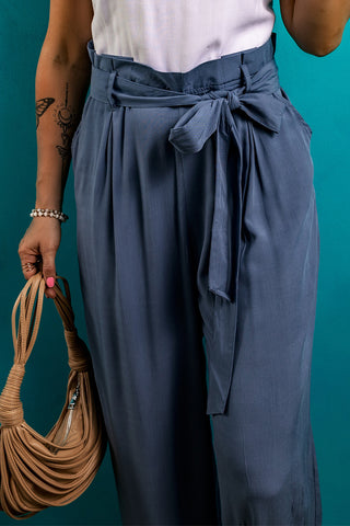 Wild Wind Belted Frilly Waist Wide Leg Loose Pants