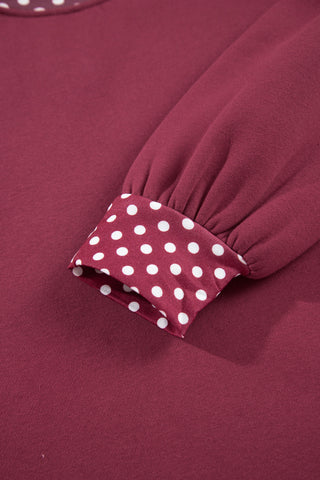 Burgundy Colorblock Polka Dot Contrast Trim Oversized Sweatshirt