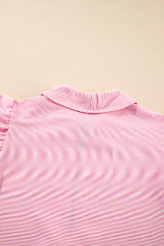 Pink Textured Ruffled Sleeve Zipped Top and Wide Leg Pants Set, A Blissfully Beautiful Boutique - A Blissfully Beautiful Boutique