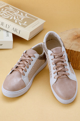 Gold Glitter Star Patchwork PU Leather Lace-up Sneakers