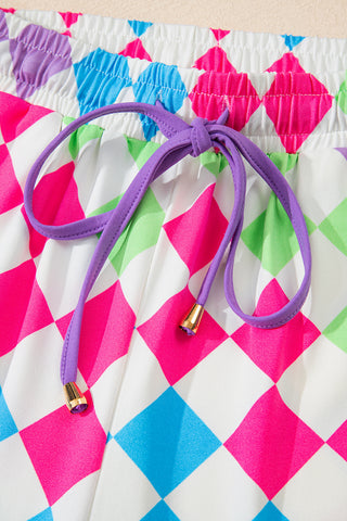 Multicolour Checkered Drawstring Elastic Waist Casual Shorts, A Blissfully Beautiful Boutique - A Blissfully Beautiful Boutique