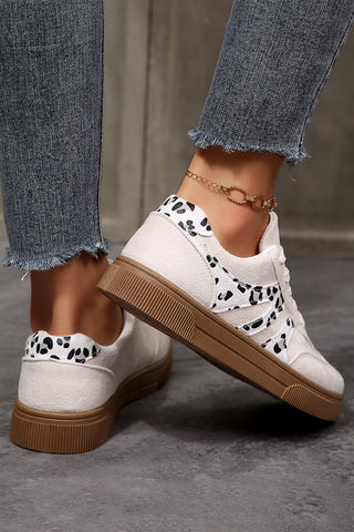 White Suede Leopard Color Block Trim Lace-up Casual Shoes, Dear-Lover Dropshipping - A Blissfully Beautiful Boutique
