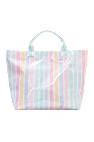 Rainbow Glossy Striped Vinyl Large Tote Bag, Dear-Lover Dropshipping - A Blissfully Beautiful Boutique