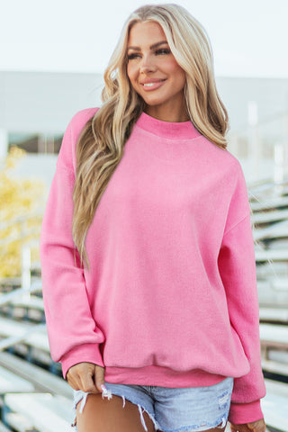 Bright Green Oversize Drop Shoulder Reversible Mock Neck Sweatshirt