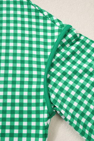Red Gingham Oversized Ribbed Trim Crew Neck Long Sleeve Top and Skort Set