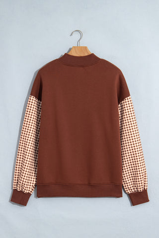 Evergreen Plaid Sleeve Colorblock Loose Tunic Sweatshirt