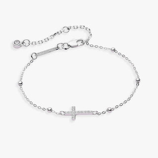 Cross Delicate Pave Crystal Beaded Strand Bracelet