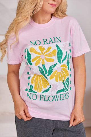 No Rain No Flowers Light Pink Graphic Tee, Pink Lily - A Blissfully Beautiful Boutique