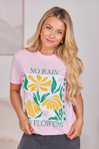 No Rain No Flowers Light Pink Graphic Tee, Pink Lily - A Blissfully Beautiful Boutique