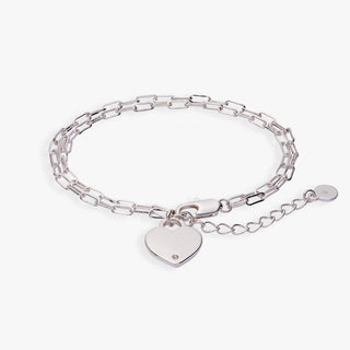 Heart Charm Double Paperclip Chain Bracelet
