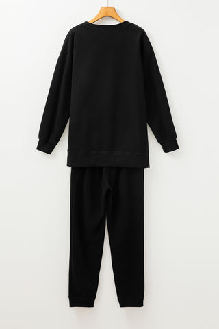 Black Solid Color High Low Pullover and Skinny Pants Set