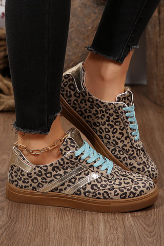 Coffee Faux Suede Leopard Print Sleek PU Leather Detail Lace Up Sneakers, Dear-Lover Dropshipping - A Blissfully Beautiful Boutique