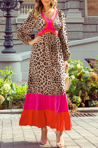 Brown Leopard Color Block V Neck Loose Fit Maxi Dress | A Blissfully Beautiful Boutique Brown Leopard Color Block V Neck Loose Fit Maxi Dress | A Blissfully Beautiful Boutique
