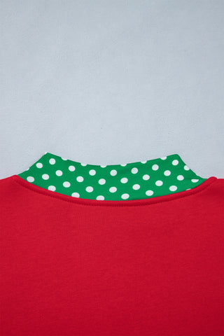 Dirty blue Polka Dot Letter Print Contrast Trim Mock Neck Sweatshirt