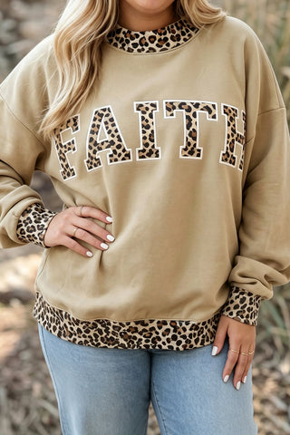Coffee Plus Size Polka Dot Trim Mock Neck BLESS Graphic Sweatshirt