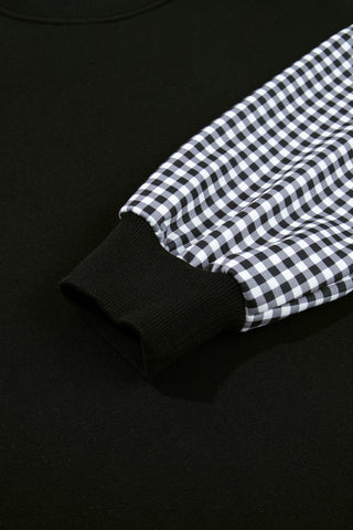 Evergreen Plaid Sleeve Colorblock Loose Tunic Sweatshirt