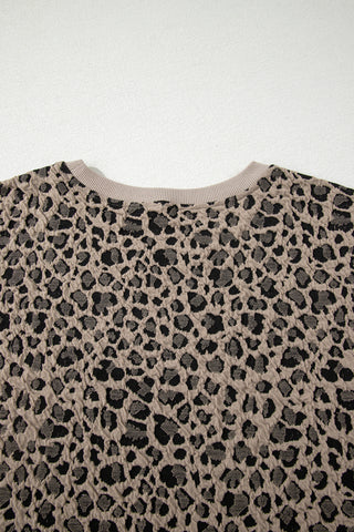 Khaki Leopard Print Textured Plus Size T Shirt, Dear-Lover Dropshipping - A Blissfully Beautiful Boutique