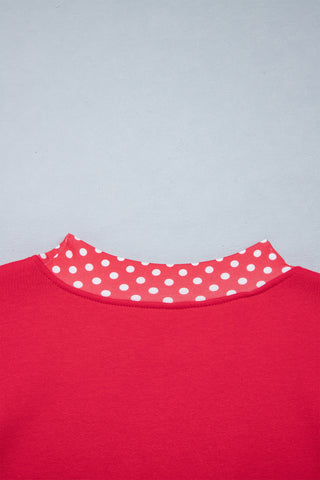 Burgundy Colorblock Polka Dot Contrast Trim Oversized Sweatshirt